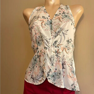 Maurice’s women’s medium top shirt sleeveless floral Asian inspired white red